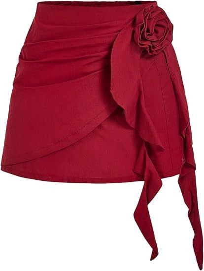 Red Halter Top And Red Mini Skirt With Floral Detail image 5